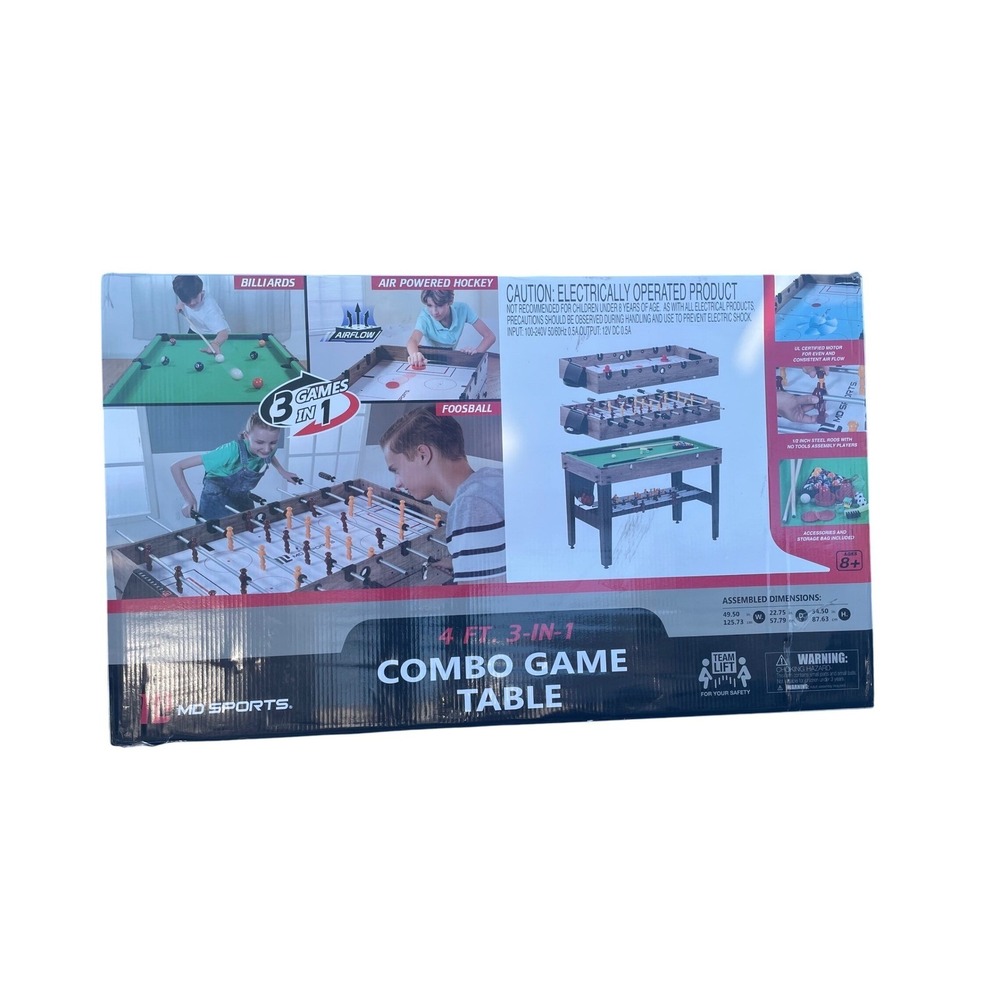 MD Sports 4 Ft 3-in-1 Combo Game Table Billiards‎ Air Hockey Foosball